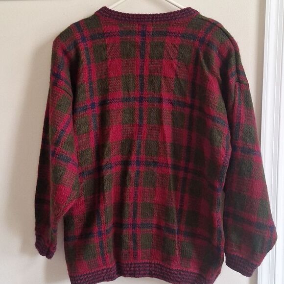 Vintage 80s Hastings & Smith Wool Blend Plaid Cardigan Sweater Red Green Size 2X - Picture 3 of 6